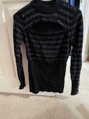 Guess Black Striped Cutout Sweater
